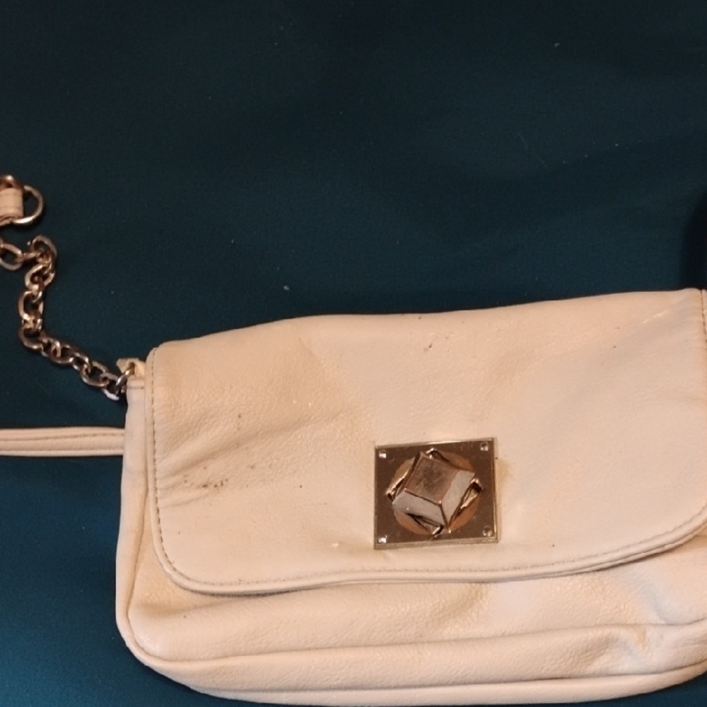 Charming Charlie Cream Wristlet with Chain Strap